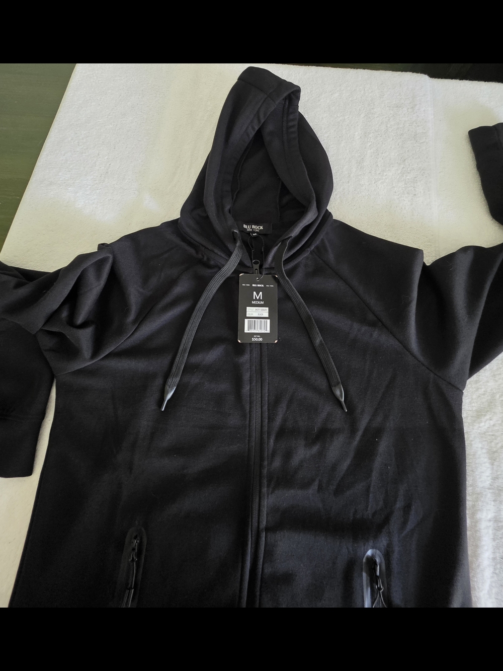 NWT Full-Zip Hooded Sweatshirt with Zipper Pockets, Men's Black - Picture 5 of 8